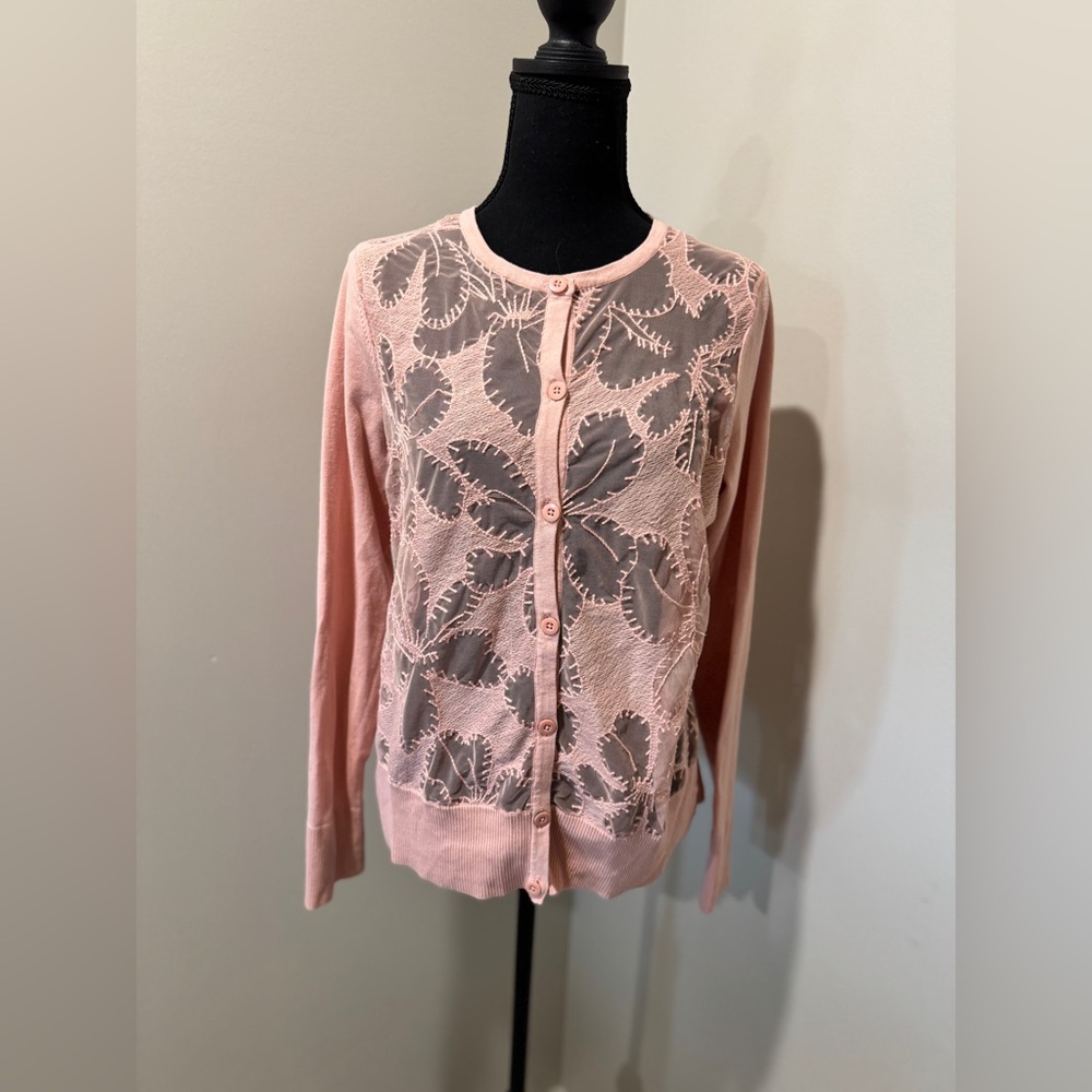 Anne Klein Blush embroidered cardigan Balletcore Cottagecore‎ Coquette Medium